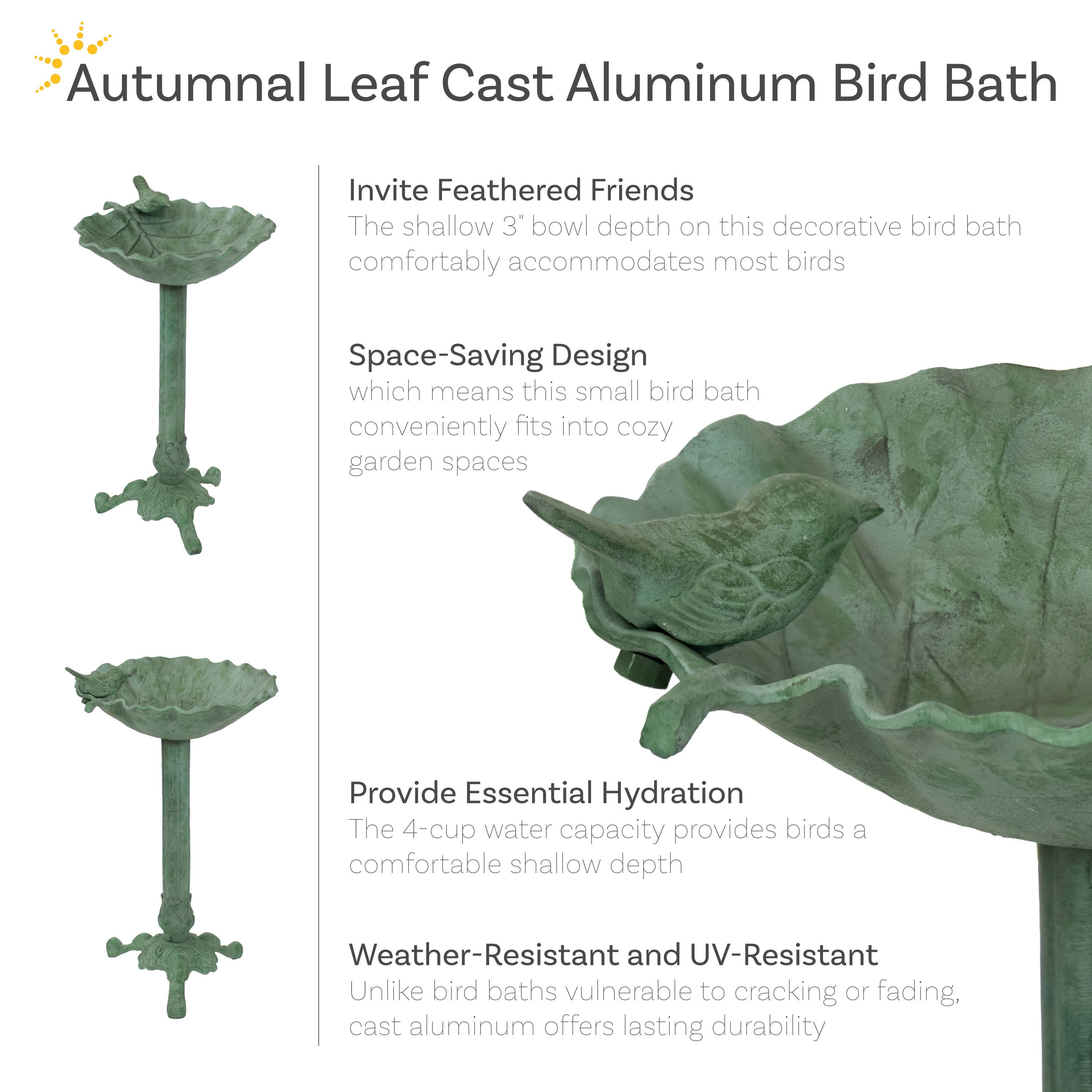 Sunnydaze Decor - Wholesale Bird Bath - Autumnal Leaf Metal Bird Bath - Green Patina - 11.75-Inch2