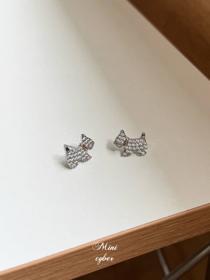 Parisian Pup Sparkle Studs for wholesale by MINICYBER STUDIO