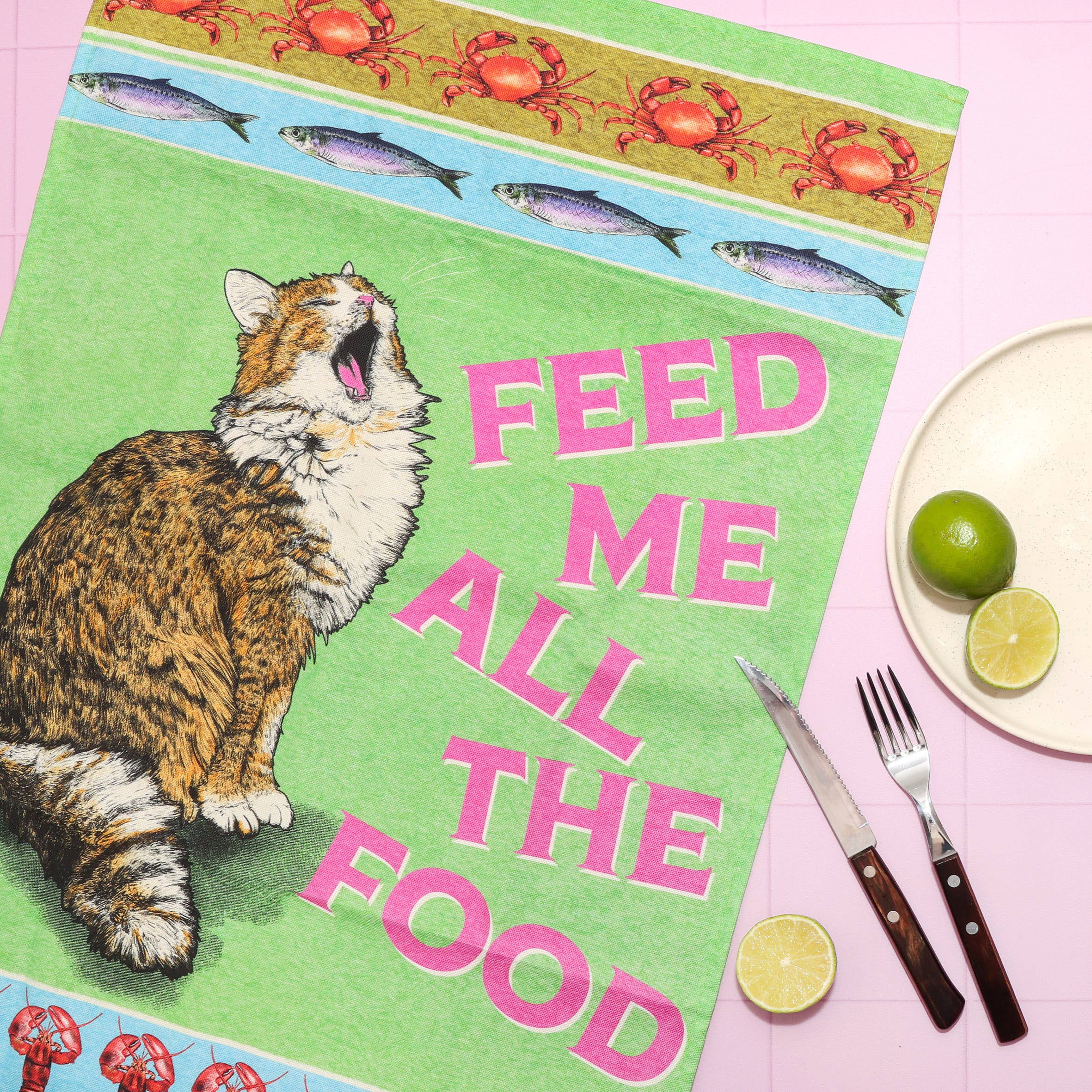 Fawn & Thistle Ltd (US Duties Paid) - Wholesale Tea Towel - Feed The Cat Tea Towel | 100% Cotton Dish Towel 1