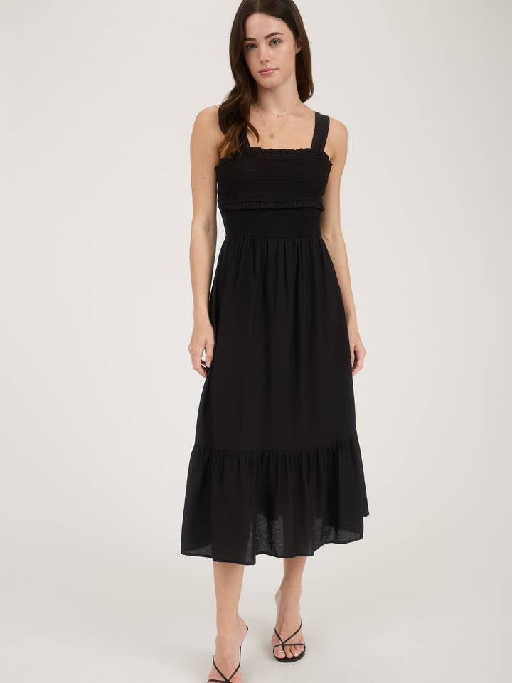 Blu Pepper - Wholesale Dress - Women's - SMOCKED RUFFLE DETAIL SLEEVELESS MIDI DRESS