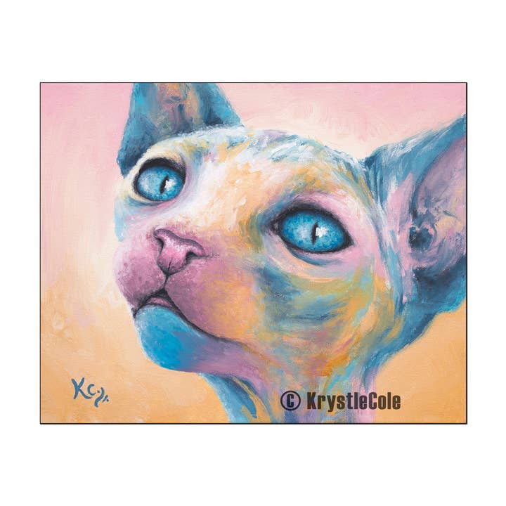 Krystle Cole Fine Art - Wholesale Art Print - Sphynx Cat Art Print of Hairless Cat Painting by K. Cole