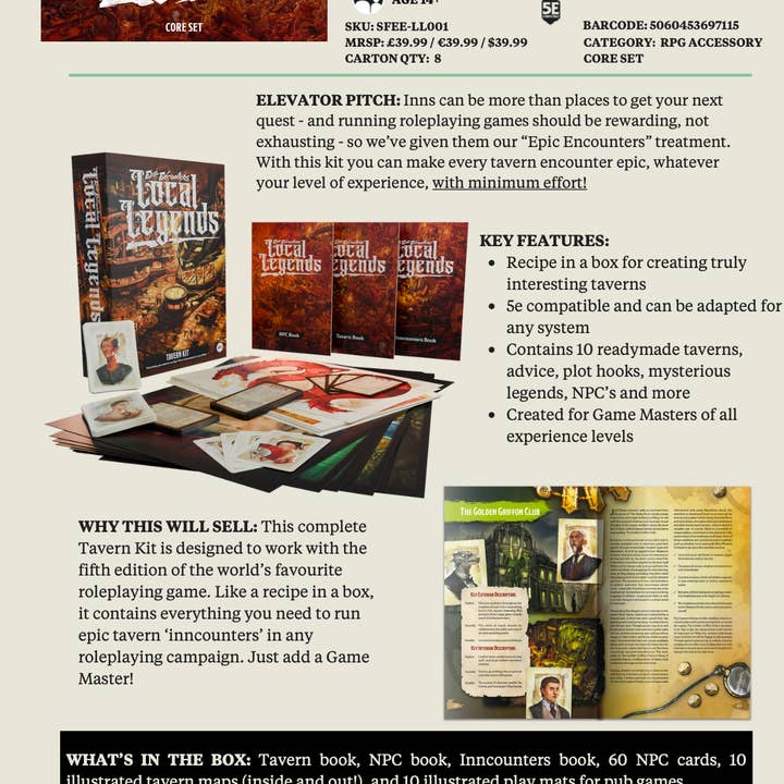 QMDirect - Wholesale Board Game - Epic Encounters - Local Legends Tavern Kit22