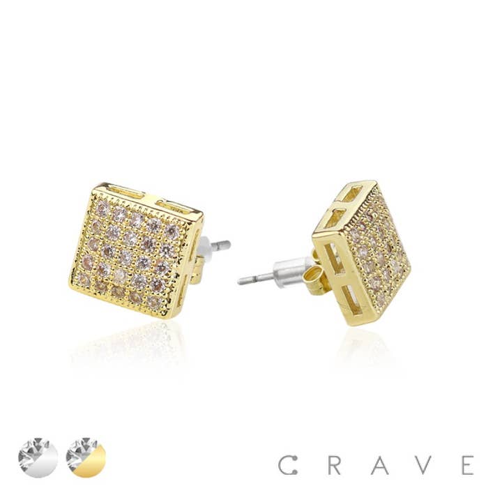 MICROPAVED SQUARE STUD SS PIN EARRINGMPH070 for wholesale by CRAVE BODY JEWELRY