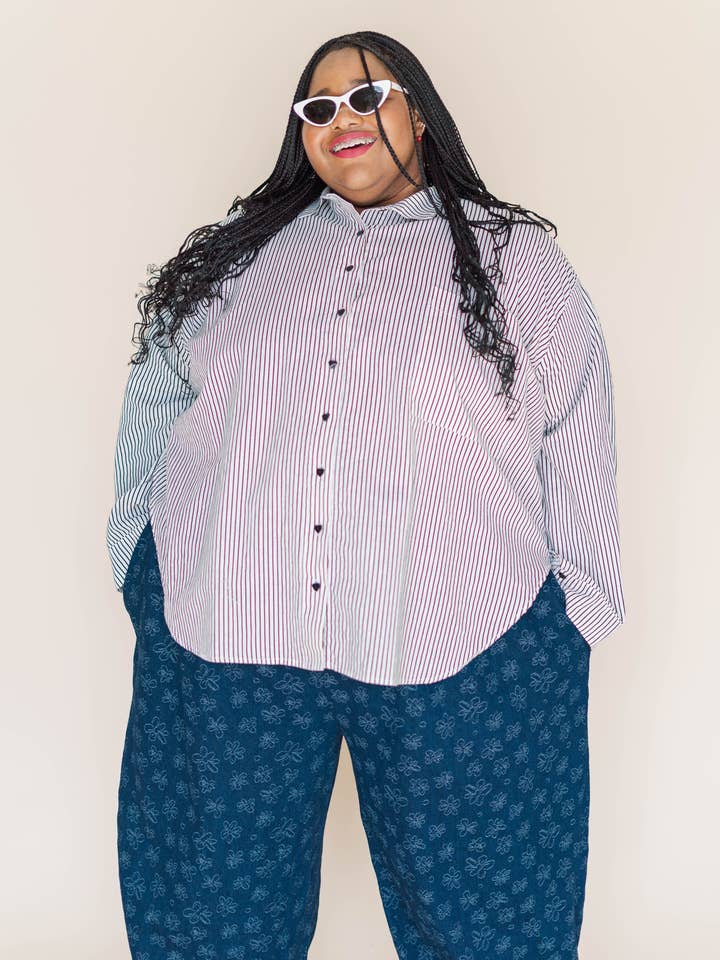 Nettle Studios - Wholesale Button Down Shirt - Unisex - Size Inclusive Plus Size Long Sleeve Button Up Striped Linen4