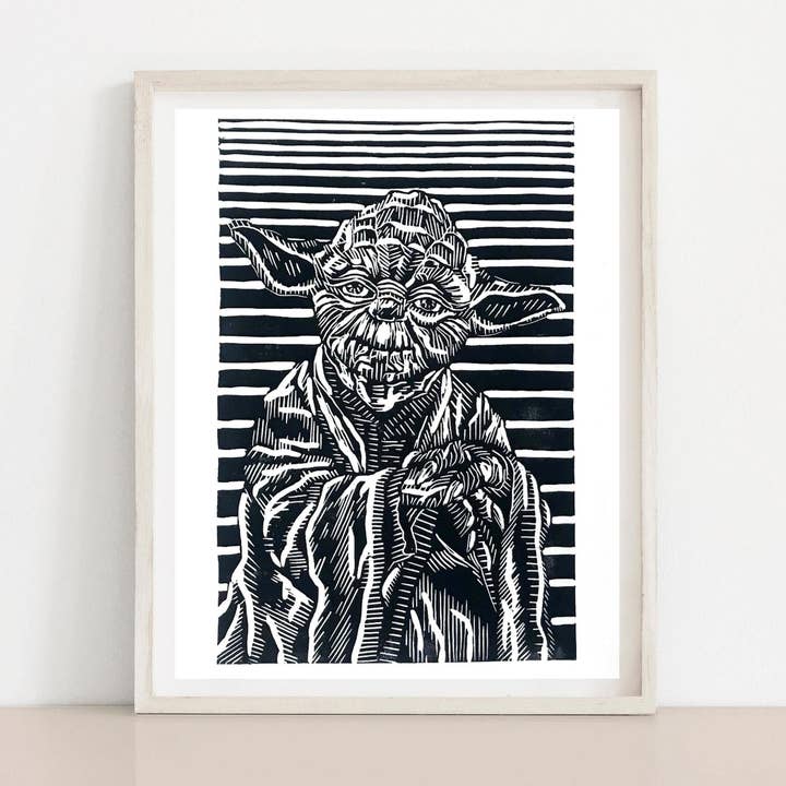 Stampa Yoda Linocut, 15,2 x 9 in per la vendita all'ingrosso da parte di Hannah Guthrie Designs