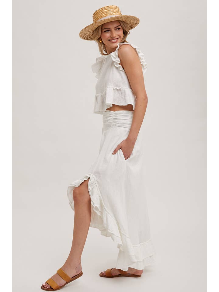 Bluivy – Großhandel Set aus Oberteil und Rock – Damen – MINIROCK-SET MIT CROP TOP UND SEITENSCHLITZ MIT RÜSCHENBESATZ21