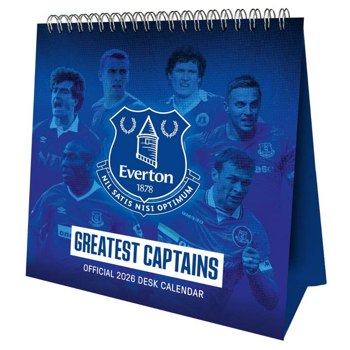 EVERTON FC 2026 DESK EASEL CALENDAR for wholesale by Danilo Promotions Ltd