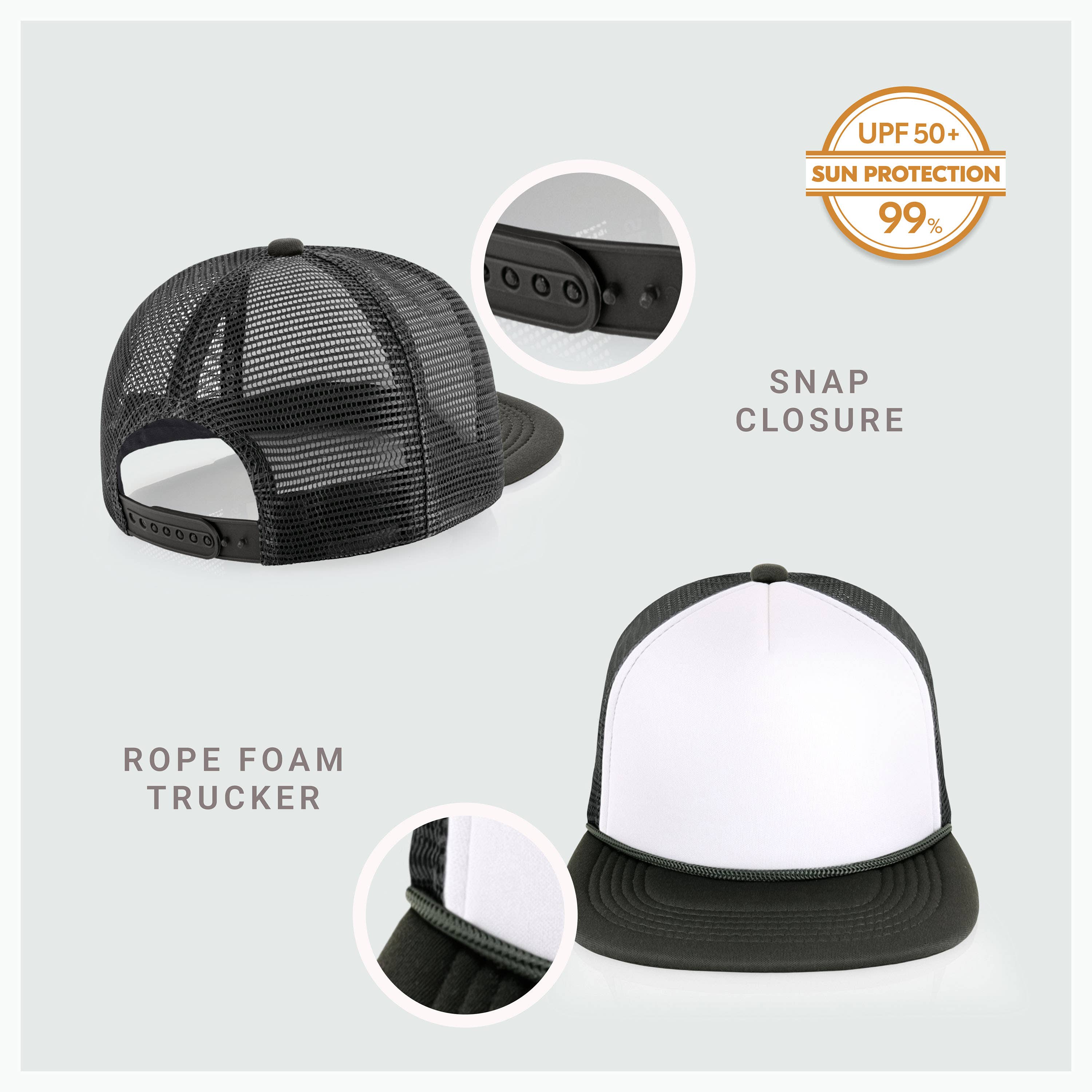 ChoKoLids - Wholesale Trucker Hat - Men's - CHOK.LIDS Plain Two-tone Foam Trucker Flat Bill Cap with Rop35