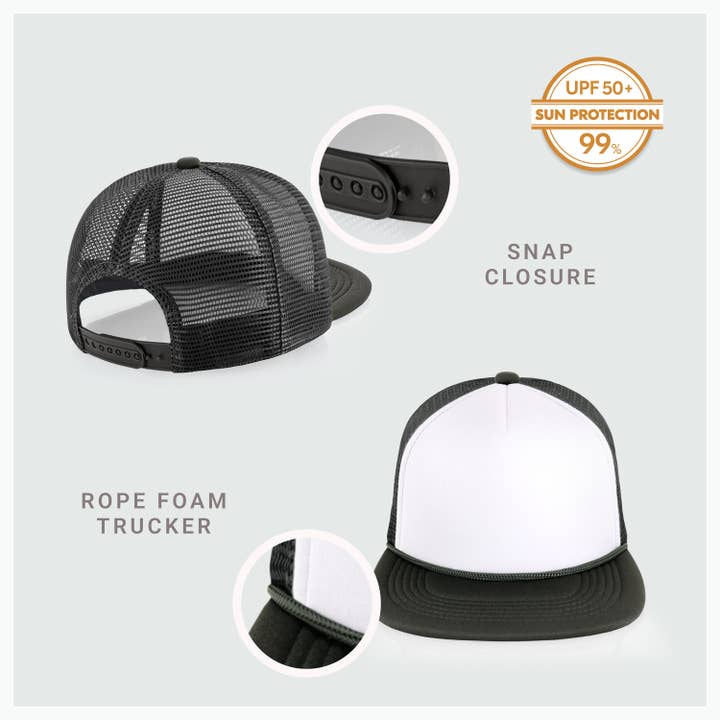 ChoKoLids - Wholesale Trucker Hat - Men's - CHOK.LIDS Plain Two-tone Foam Trucker Flat Bill Cap with Rop35
