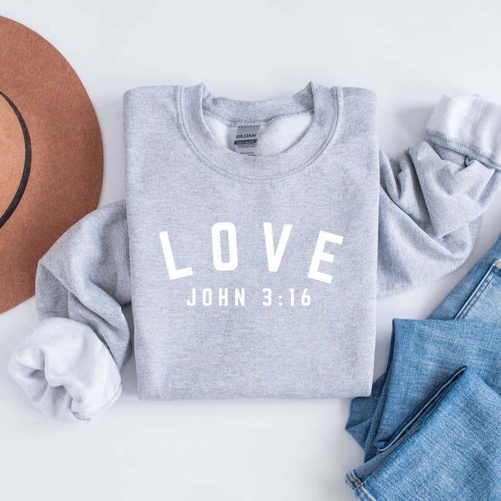 Love John 3:16 Valentinsdag Christian Sweatshirt for engroshandel hos Faith & Life Christian Brands