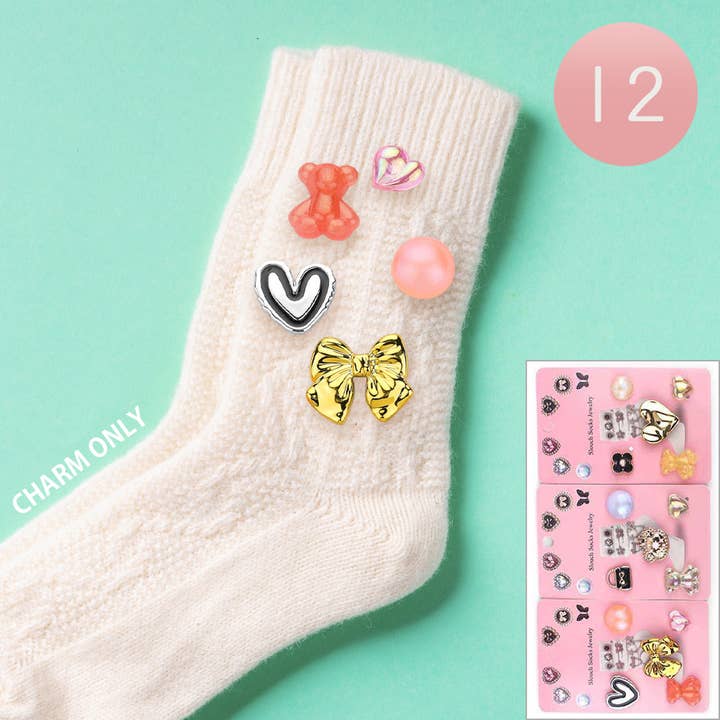 Heart Bow Teddy Bear Flower Pearl Pin Slouch Socks Charms for wholesale by Sensibling Corp.