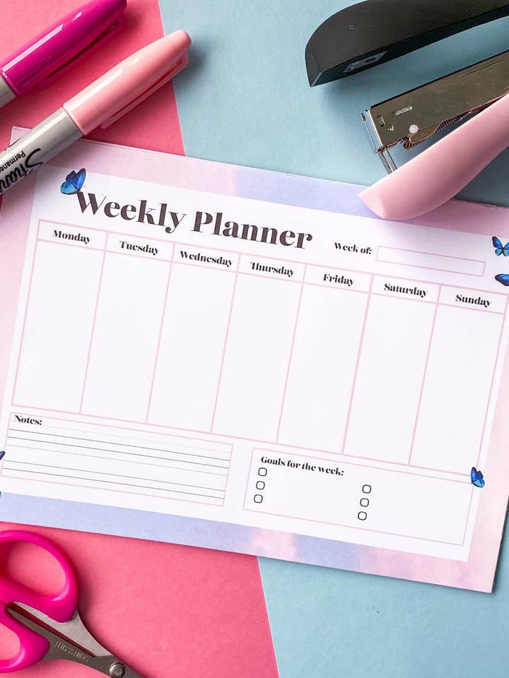 Pastel Sky With Blue Butterflies Weekly Planner for wholesale by Nevele Official