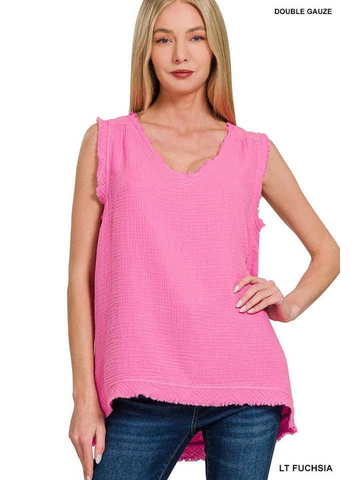 Vanilla Monkey – Engroshandel Tanktop – Kvinder – Tanktop med rå kanter og V-hals i dobbelt gaze9