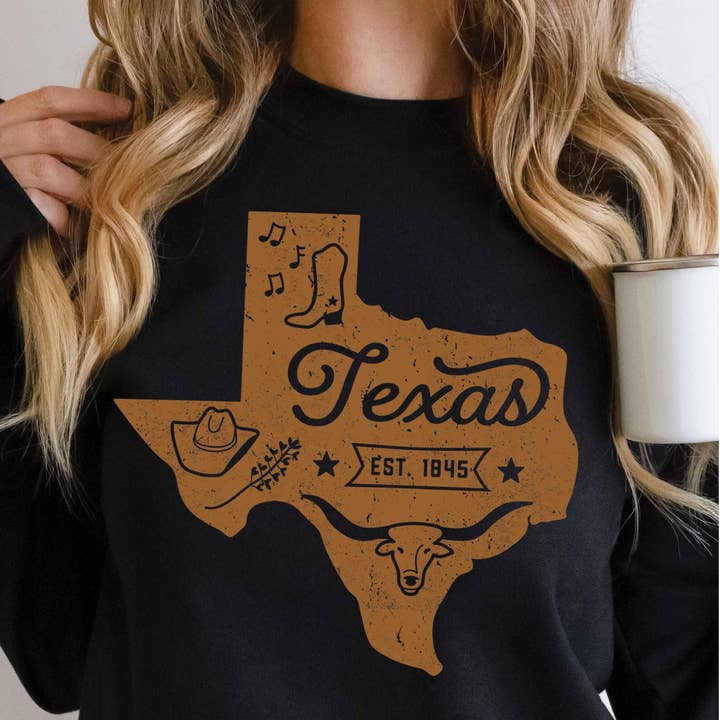 TEXAS EST 1845 Graphic Sweatshirt for wholesale by A. BLUSH CO