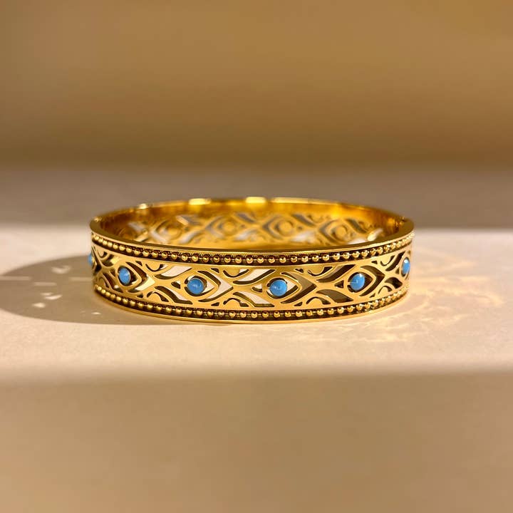 COSMOS - Vente Bracelet manchette - Bracelet en acier inoxydable manchette avec pierre turquoise3