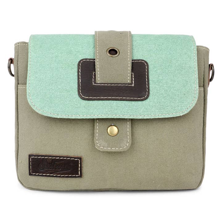 Sixtease Bags USA - Wholesale Crossbody Bag - Women's - Canvas & Leather Women's Crossbody Bag - Sage/Cambridge Blue