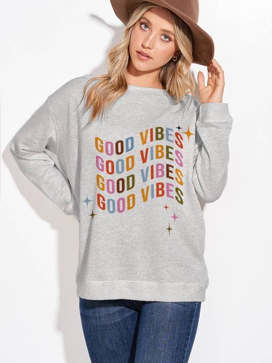 Good vibes terry long sleeve top for wholesale by Lemon Tree