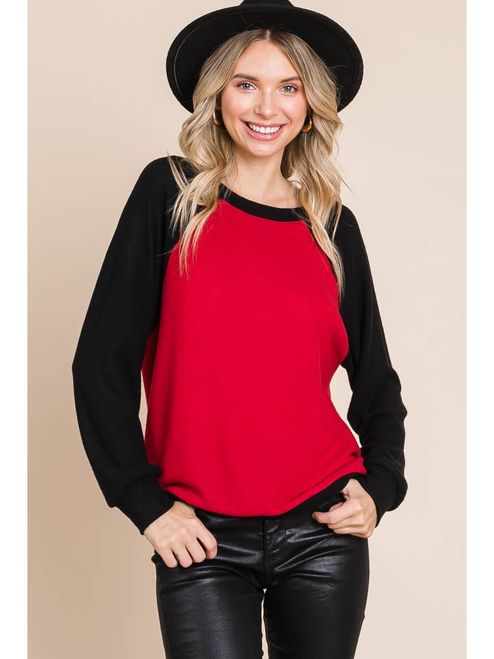 Emerald Collection - Wholesale Knit Top - Women's - ETK-8841-PL Plus Size Color Block Hacci Brush Top1