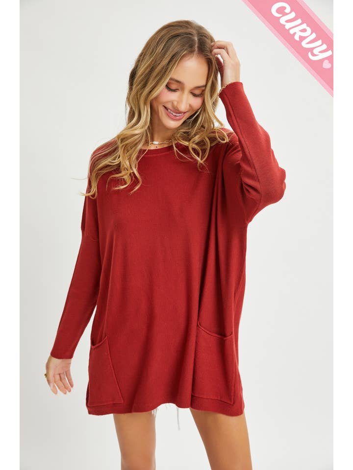 Sweet Lovely by Jen - Wholesale Tunic Sweater - Women's - FRONT POCKET OVERSIZE SWEATER PLUS SIZE74