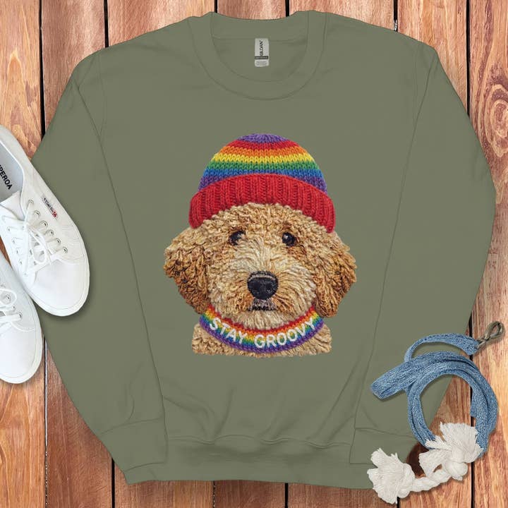 Puppy Jo - Wholesale Graphic Sweatshirt - Unisex - Groovy Goldendoodle Sweatshirt6