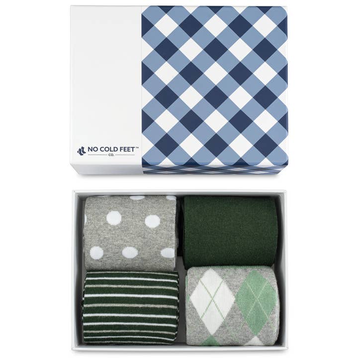No Cold Feet - Wholesale Socks - Men's - Blue Gift Box 4 Dress Sock Set3