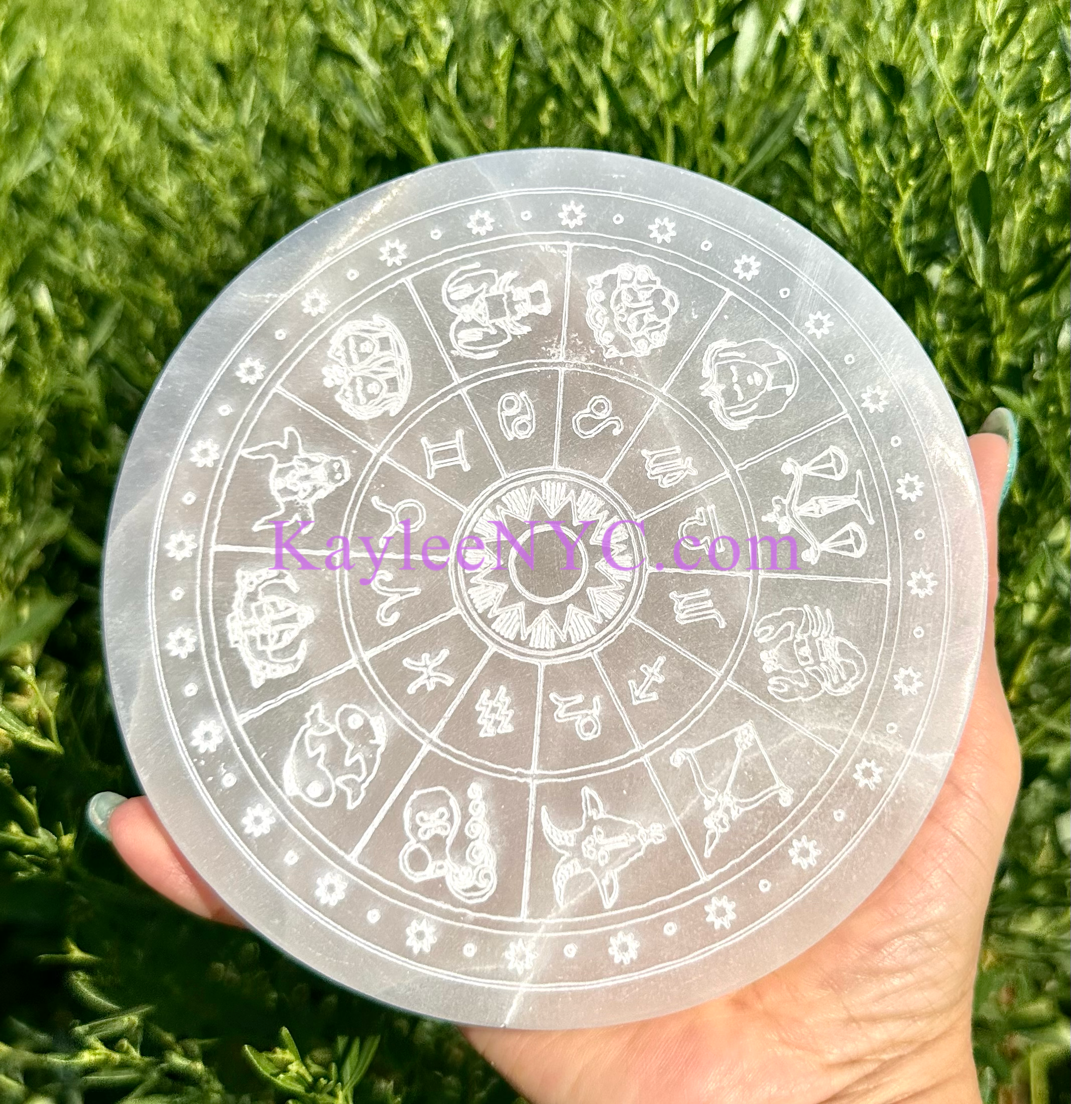 KayleeNYC - Wholesale Crystal Charging Plate - Natural Selenite aka Satin Spar Zodiac Charging Plate2