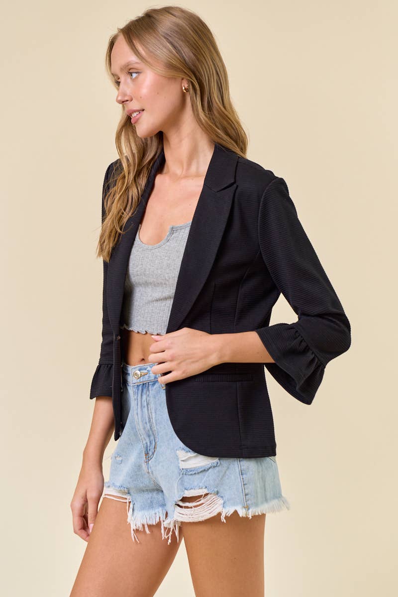 Doe and Rae - Vente Blazer – femme - Blazer uni à manches 3/4 volantées - 9335J-112