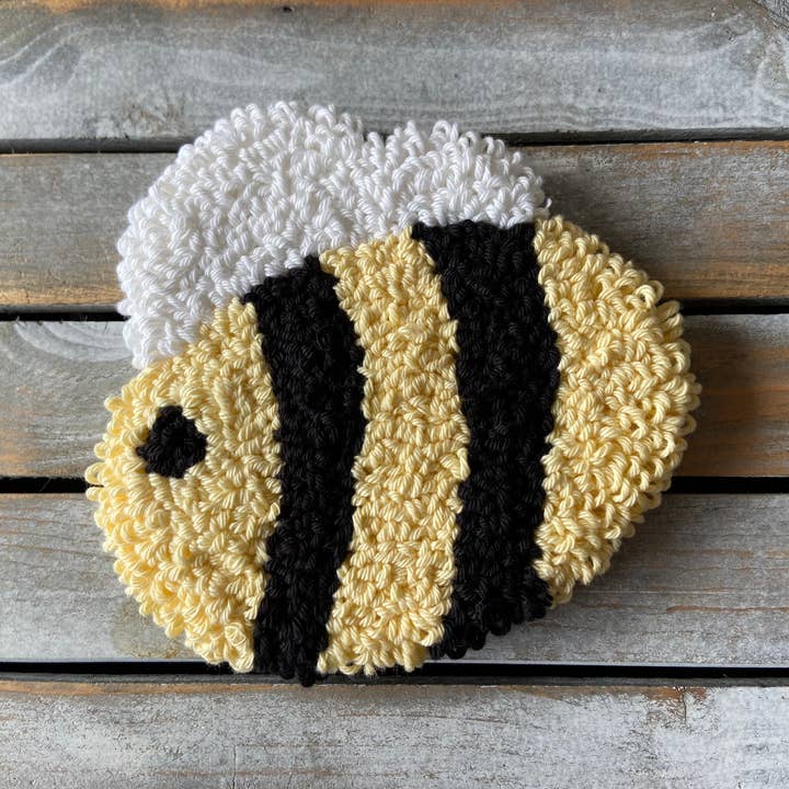 Chickadee Creations - Wholesale Coasters - Coffee coaster, bumble bee, punch needle mug rug, candle mat