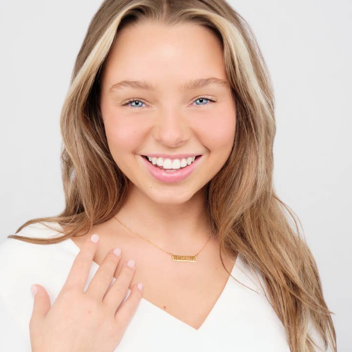 Stone Armory - Wholesale Pendant/Charm Necklace - Purdue BOILER UP Gold Plated Script Bar Necklace7