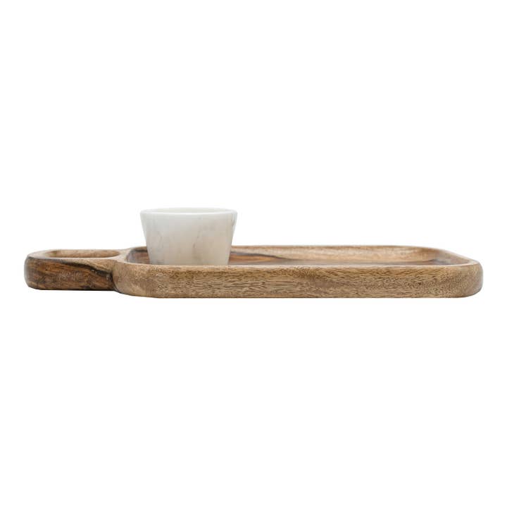 Foreside Home & Garden - Wholesale Condiment/Dip Bowl - Silas Sheesham Wood Serving Tray White Marble Bowl Set 2