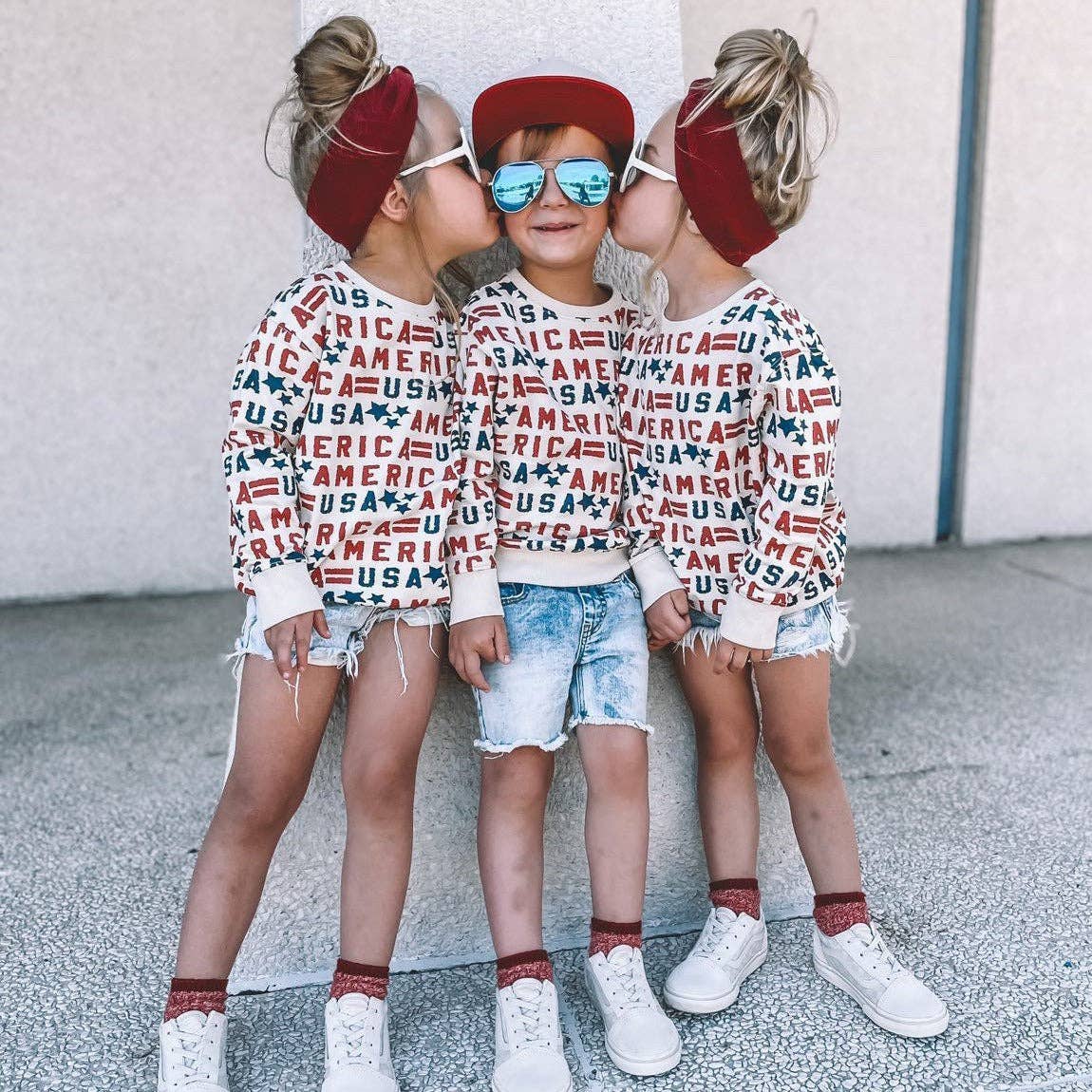 Red White Blue Lightweight America USA Graphic Pullover for wholesale on Faire2