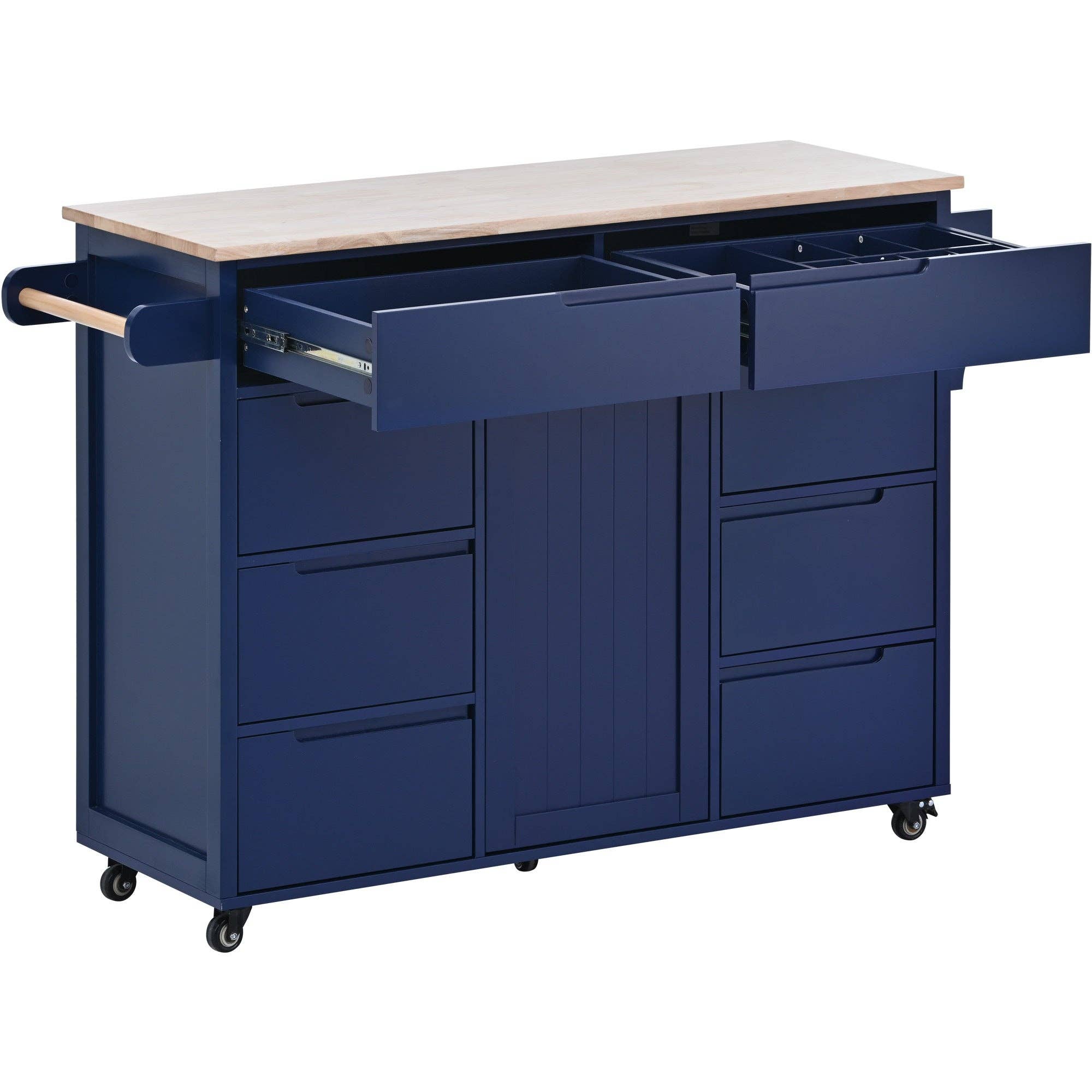 39F Inc. - Wholesale Kitchen Storage/Organizer - 53" Dark Blue Kitchen Island Cart with 8 Drawers & Wood 11