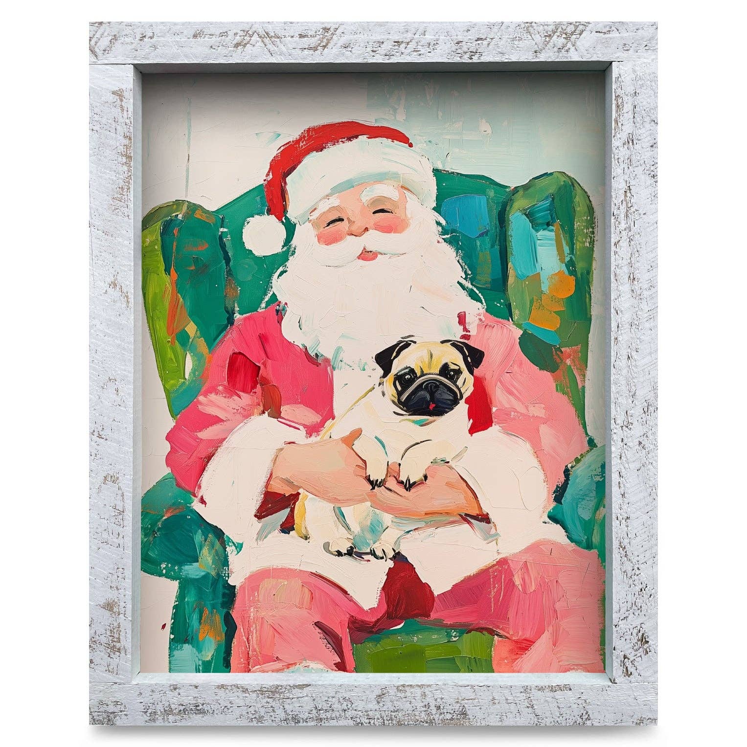 Mill Wood Art - Venta al por mayor Ilustración - Santa Pug | Impresión de Arte en Pared con Marco de Madera Real0