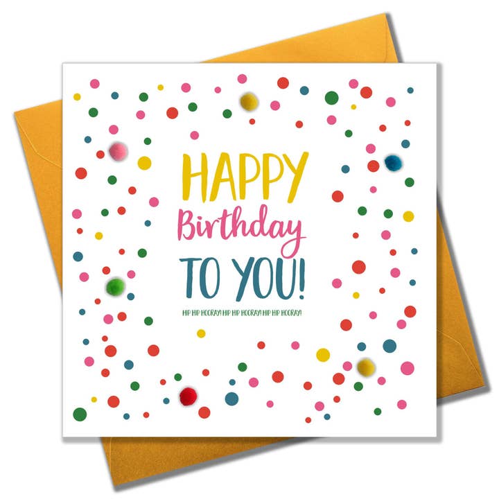 Everyday Card, Spots and Dots, Happy Birthday, Embellished with pompoms for wholesale by Claire Giles Ltd