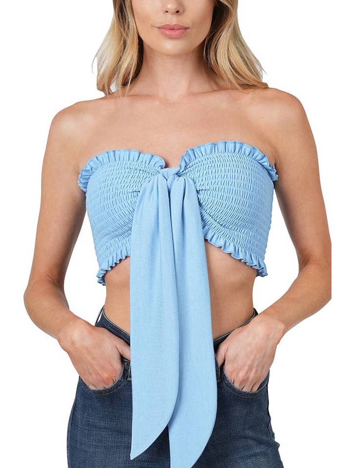 Vanilla Monkey – wholesale Blouse – Women’s – Soft French Terry Smocked Tie Front Tube Top6