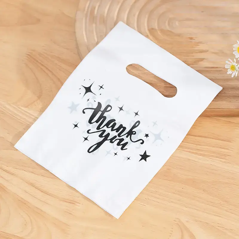 ByHome - Wholesale Gift Bag -  100pcs, White Thank You Stars Cut-out handle PVC gift bag1
