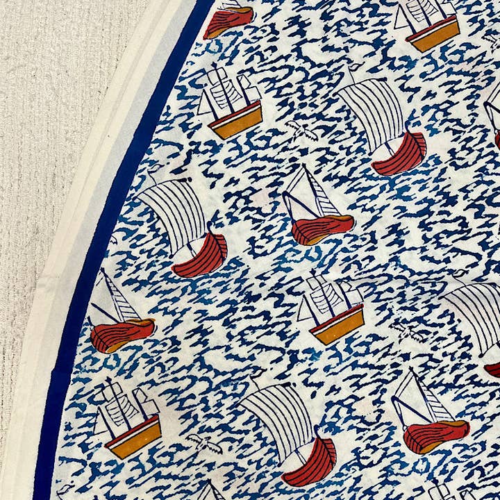 Tablecloth 86 Rnd Harbor Boat Blue 2464A for wholesale by natural habitat