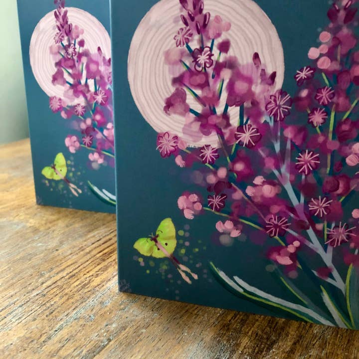 Sarah Cochran Artist - Wholesale Stationery/Notecard Set - Fireweed and Moth Notecard - Alaska Card - Nature Gift2