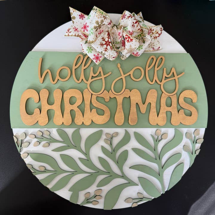 Holly Jolly met Bladeren 3D DEURHANGER - G179 voor wholesale door Paisley Grace Makery