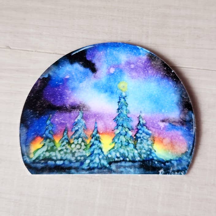 Winter Sunrise Vinyl Weatherproof Sticker for wholesale by RJonesArtist