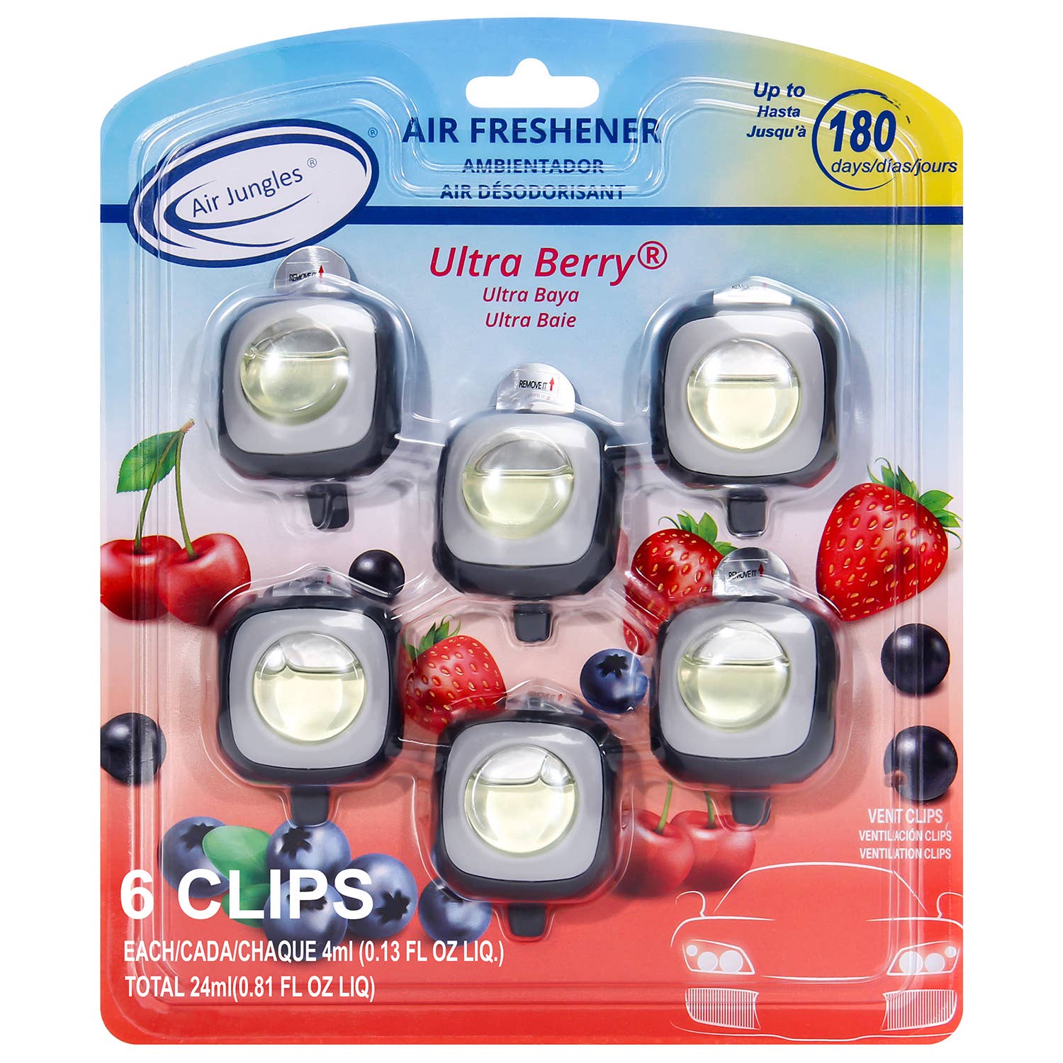 Air Jungles – wholesale Luftrenare för bil – Unisex – Air Jungles bilparfym med ventilklämmor, 6-pack8