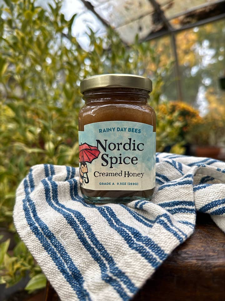 Nordic Spice Creamed Honey for wholesale by Rainy Day Bees