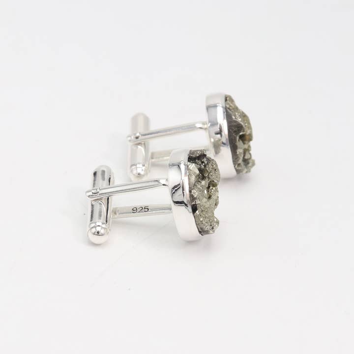 Jay Jools - Wholesale Cufflinks - Raw Pyrite Cufflinks: 925 Sterling Silver Handmade Jewelry2