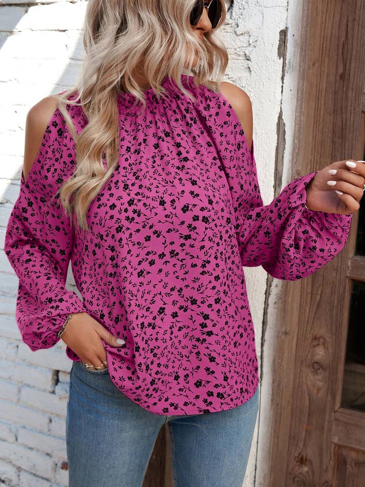 HIDDENBRAND - Wholesale Blouse - Women's - Floral Long-Sleeved Ruffled Blouse17