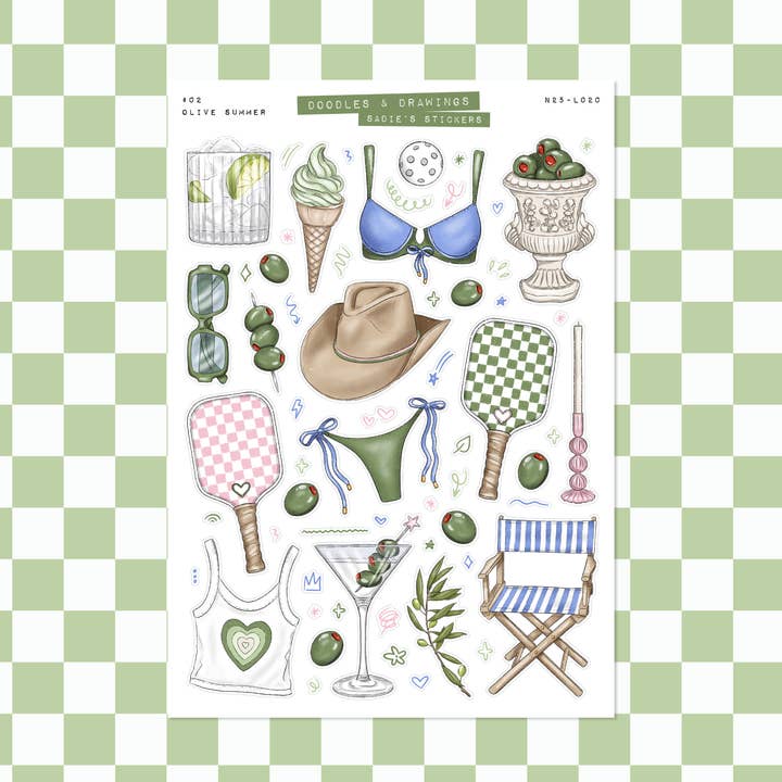 Olijfzomer • Krabbels & Tekeningen Deco Stickerblad voor wholesale door Sadie's Stickers