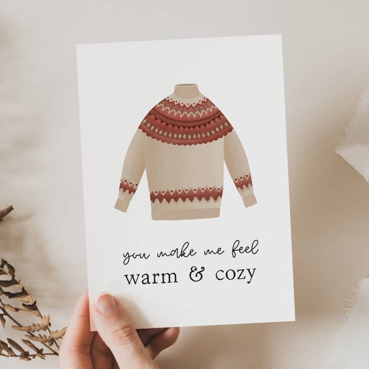 Tilda&Theo - Wholesale Ansichtkaart - Ansichtkaart met Noorse trui - warm en gezellig0