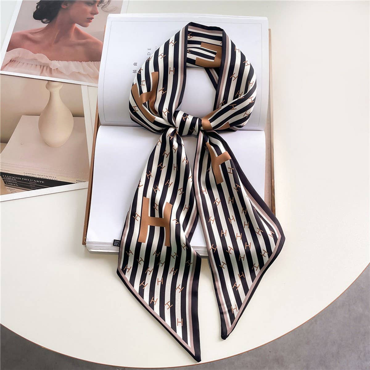 ACCITY - Wholesale Head Scarf - Women's - FASHIONABLE DOUBLE-LAYER RIBBON ANGLED HEAD SCARF_CWASC151523