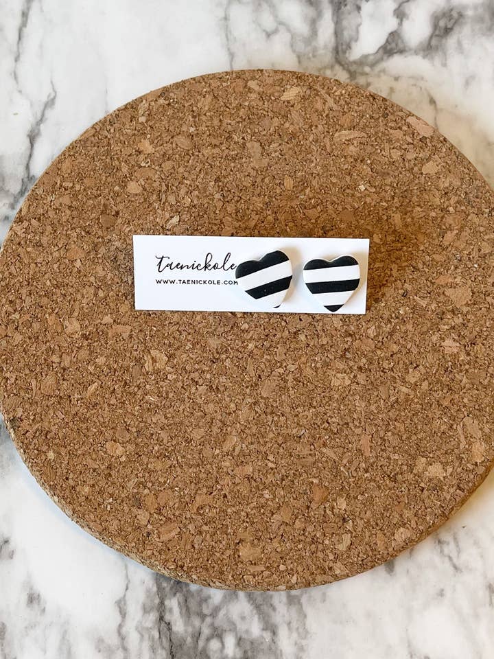 Stripe Heart Studs | Polymer Clay Earrings | Valentine's Day Earrings for wholesale by taenickole