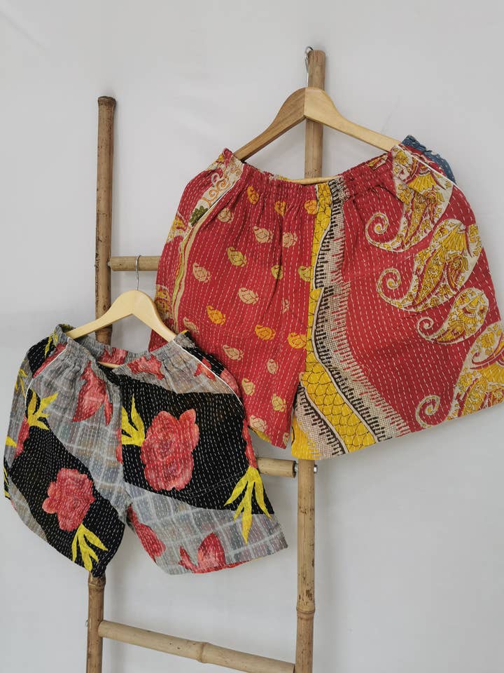 Men Vintage Kantha Boho Boxer Night House Wear - ASSORTED for wholesale by The Eastern Loom