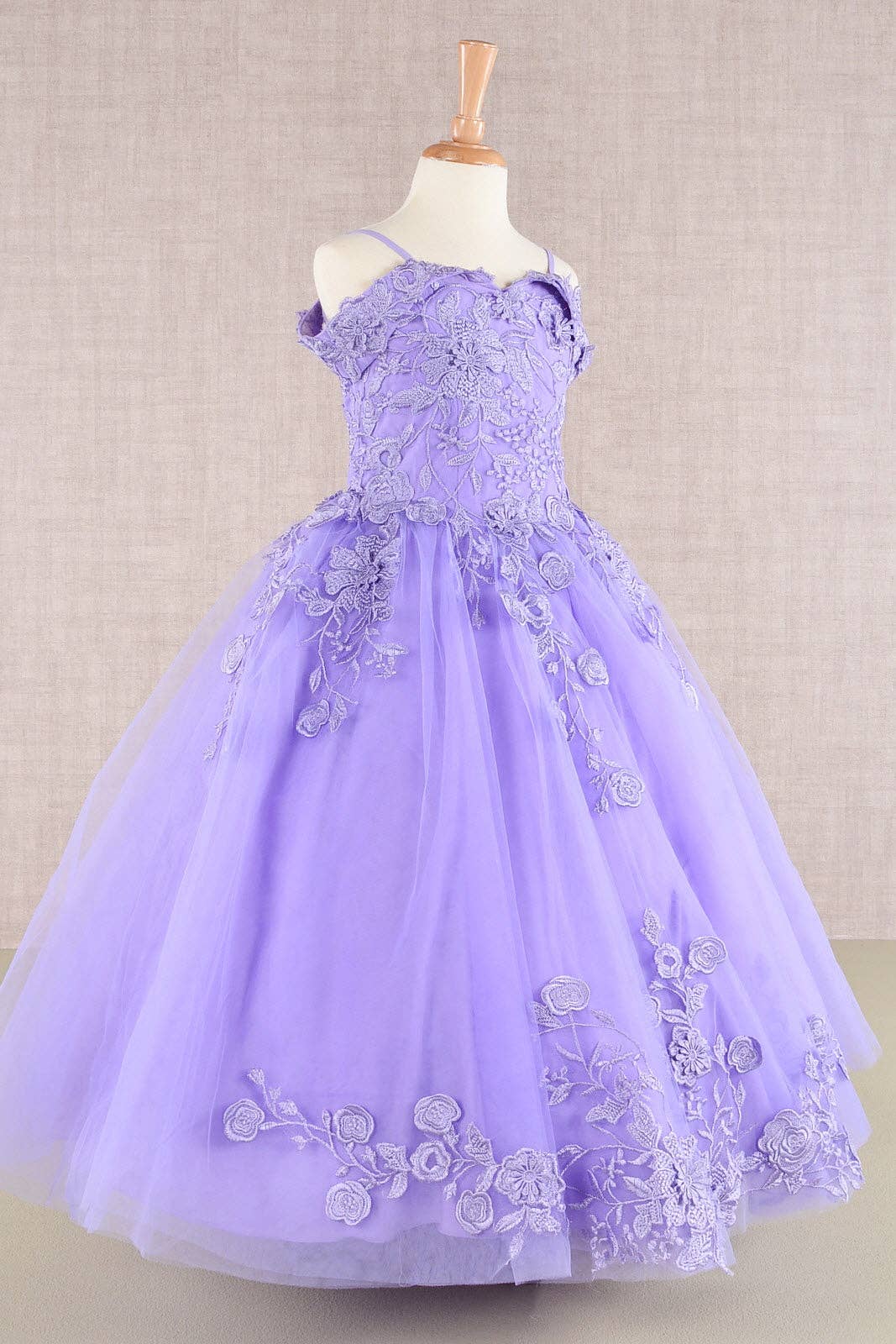 Tux-USA® - Wholesale Dress - Kids - Floral Embroidery Embellished Cut-Away Shoulder Kids Dress6